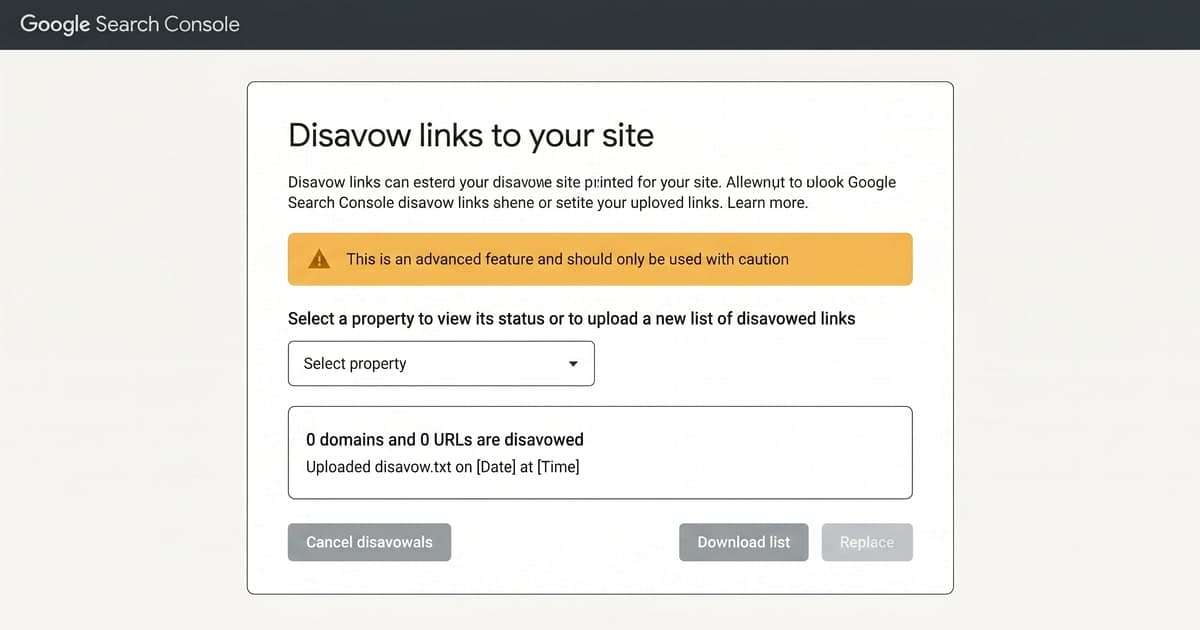 The Google Search Console Disavow Tool interface showing the caution warning
