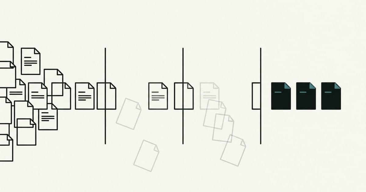 Diagram of a three-stage filter, with fewer documents passing each gate.